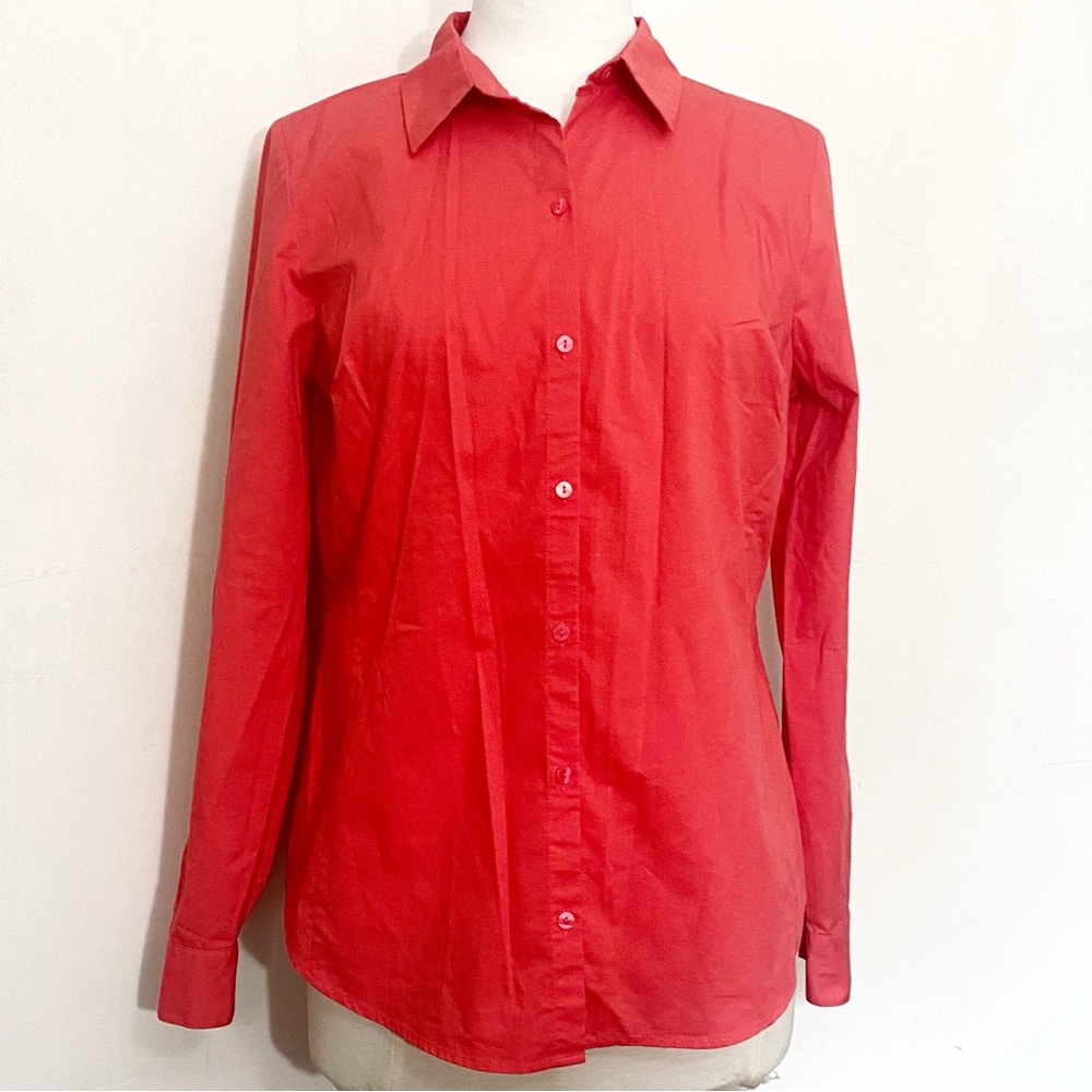 Worthington Light Red Button Up Cotton Blend Long Sleeve Shirt Blouse 12